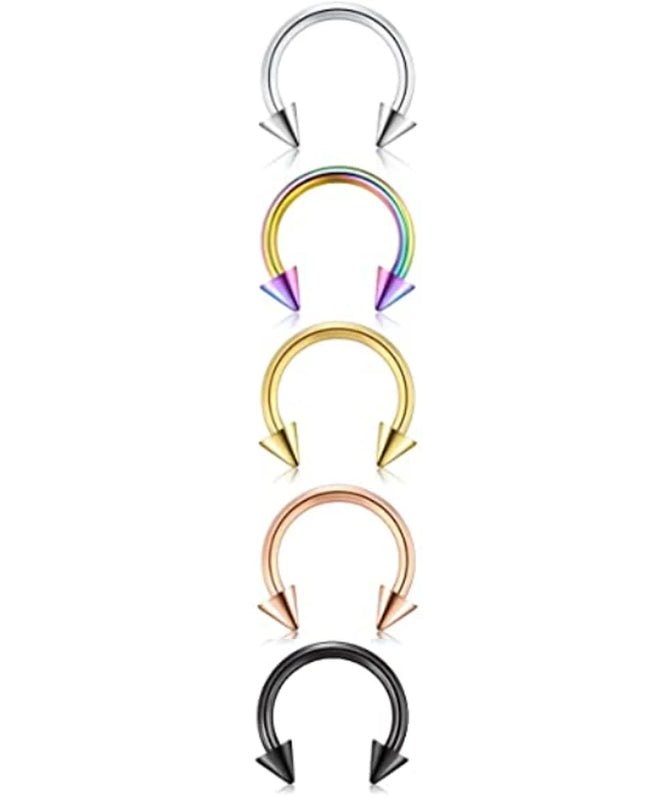 5pcs Stainless Steel Nose Hoop Ring Septum Rings Lip Studs Nostril Earrings Circular Tragus Ear Piercing Horseshoe Body Jewelry