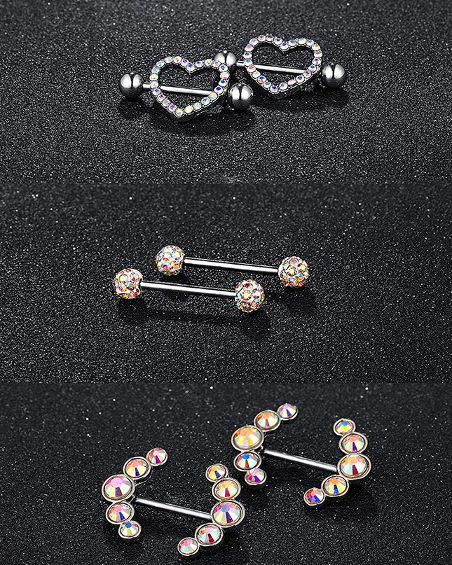 1 Pairs Sexy Heart Nipple Rings CZ Crystal Barbell Nipple Piercing Shield Women Man 316L Steel Body Piercing Jewelry Oreja 14G