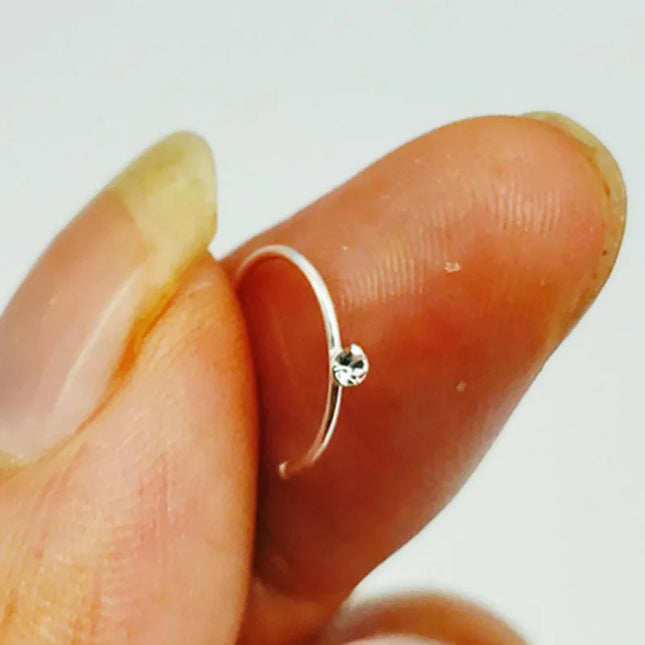 India Nose ring hoop 925 sterling silver thin nose piercing for women men twist zircon cartilage tragus helix hoop earring