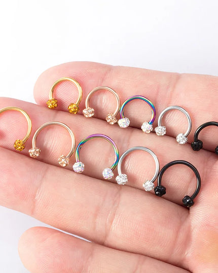 1PC Bling Ferido Nose Septum Rings Horseshoe Piercing Jewelry 16G Cartilage Helix Tragus Earrings Hoop Lip Piercing Retainer 8mm