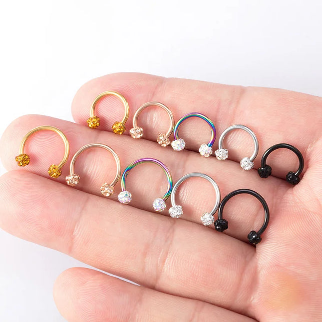 1PC Bling Ferido Nose Septum Rings Horseshoe Piercing Jewelry 16G Cartilage Helix Tragus Earrings Hoop Lip Piercing Retainer 8mm