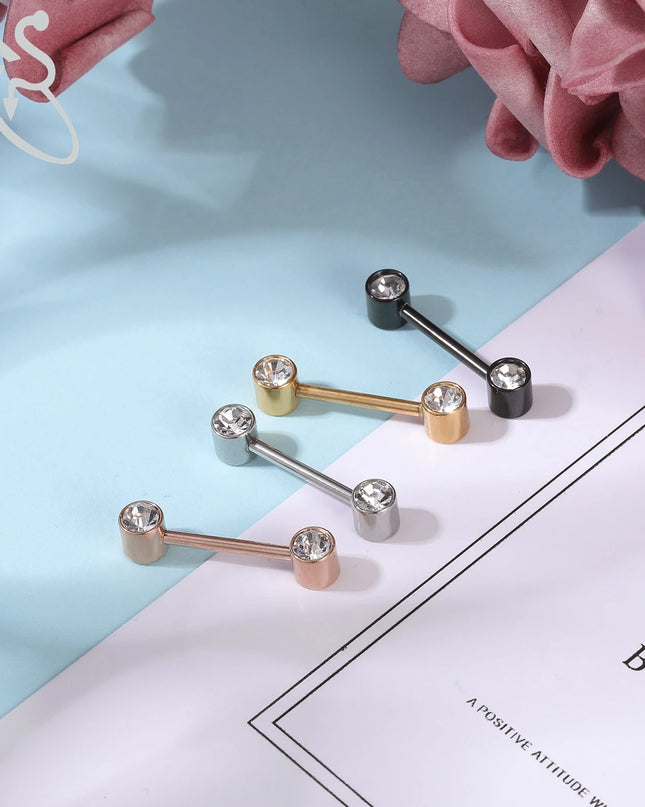ZS 2PCS Stainless Steel Nipple Piercing Bar For Women 14G Crystal Heart Nipple Shield Ring Horseshoe Barbell Sexy Nipple Jewelry