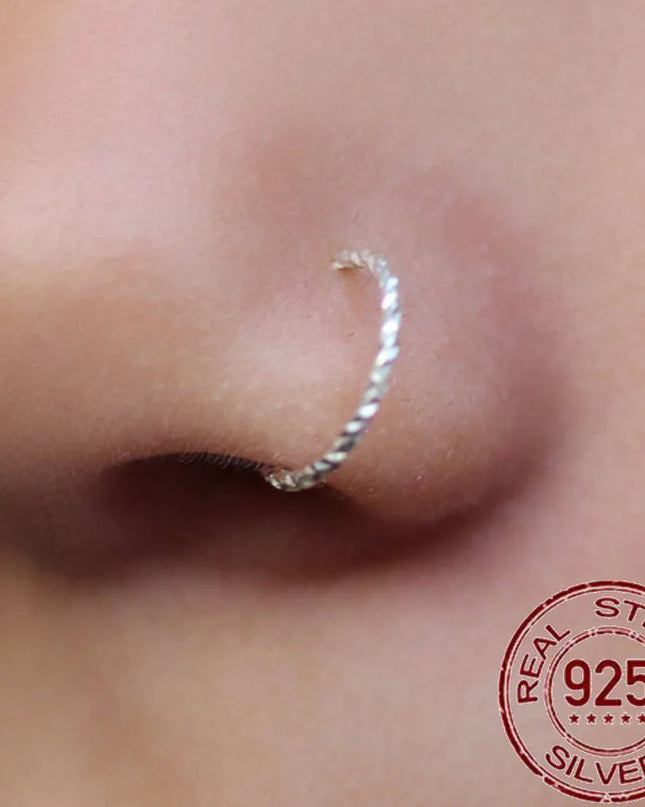 India Nose ring hoop 925 sterling silver thin nose piercing for women men twist zircon cartilage tragus helix hoop earring