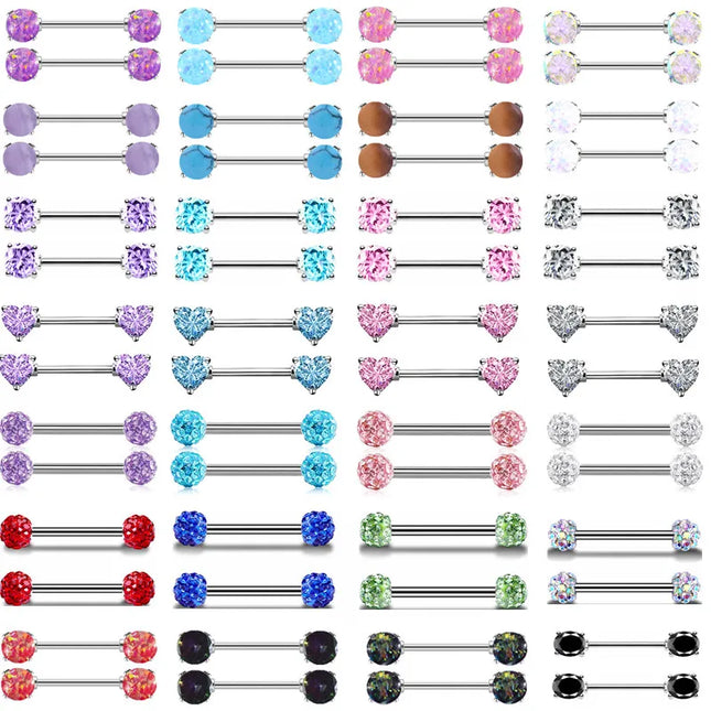 1Pair Stainless Steel Crystal Nipple Piercing Barbell Lot 14Gcharming Opal Nipple Piercing Jewelry Bulk Sexy Nipple Piercing Set