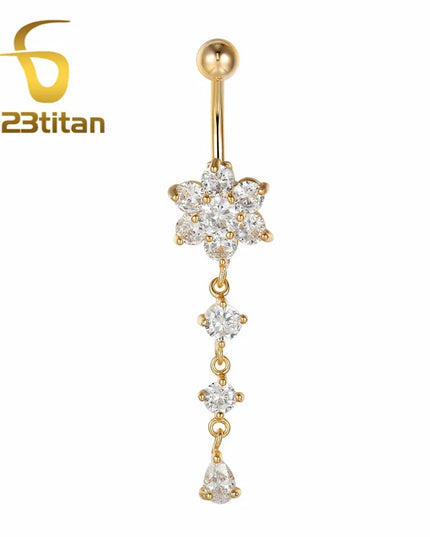 Elegant Long Belly Button Rings for Women 14G G23 Titanium Piercing Curved Barbell CZ Zircon Navel Bar Allergy Free Body Jewelry