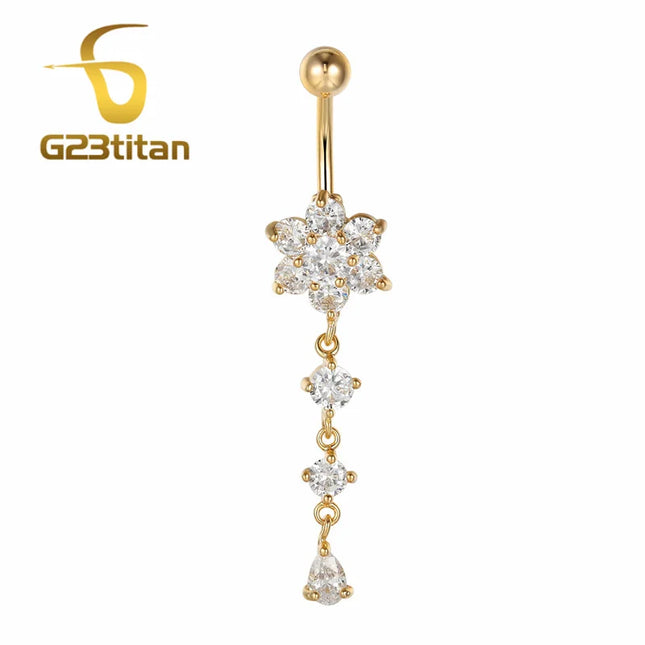 Elegant Long Belly Button Rings for Women 14G G23 Titanium Piercing Curved Barbell CZ Zircon Navel Bar Allergy Free Body Jewelry