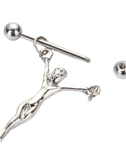 1PCS Nipple Piercing Statue Jesus Stainless Steel Nipple Barbells Chains Statue Of Jesus Nipple Shields Bars Body Jewelry