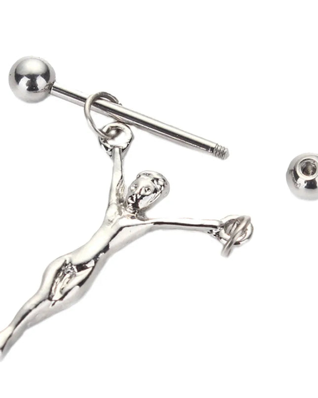 1PCS Nipple Piercing Statue Jesus Stainless Steel Nipple Barbells Chains Statue Of Jesus Nipple Shields Bars Body Jewelry