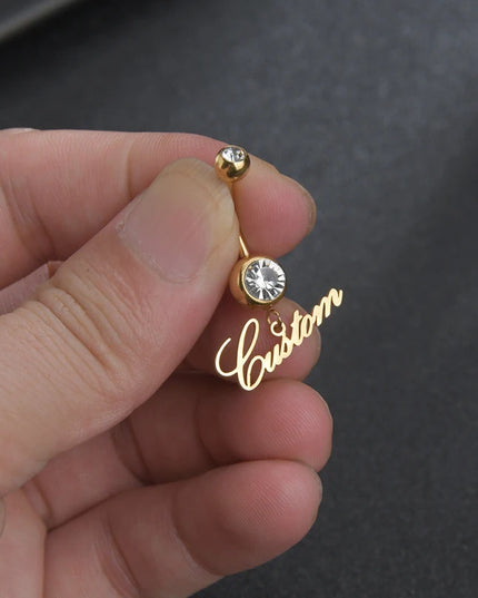 Letdiffery Custom Name Belly Button Rings for Women Stainless Steel Personalized White Zircon Sexy Body Piercing Summer Jewelry