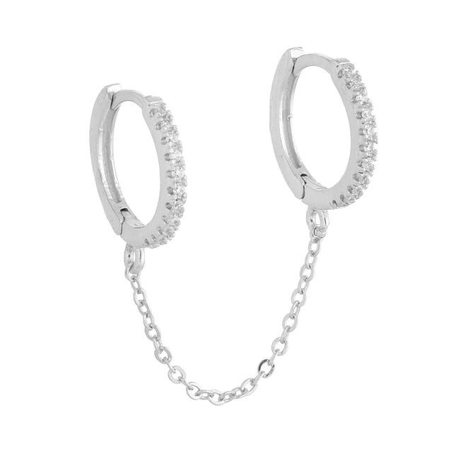 1PCS 925 Sterling Silver Two Hole Piercing Earrings for Women Brilliant Crystal Zircon 2 Metal Color Chain Earring Party Jewelry