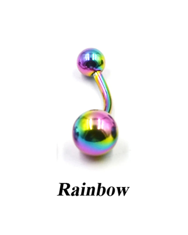 1Piece Surgical Steel Anodized Belly Button Rings Matte Balls Navel Studs Banana  Curved Barbell Body Piercing Jewelry 14g
