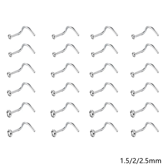 12/24/36Pcs L Shape Nose Ring Curve Pack Crystal Straight Nose Ring Set Nose Stud Lot Piercing Nariz Cuff Nase Pircing Nose Clip