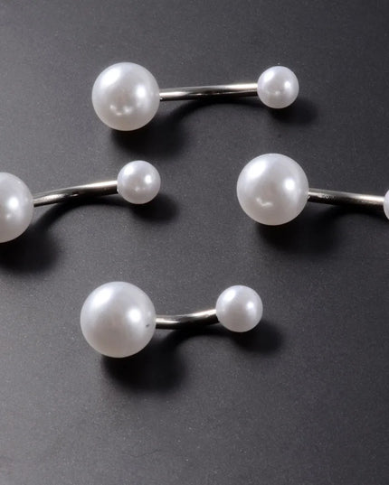 5pcs Belly Button Ring Surgical Steel&Faux Pearl Decor Acrylic Pearl Ball Navel Piercing Woman Barbell Ombligo Ring Jewelry