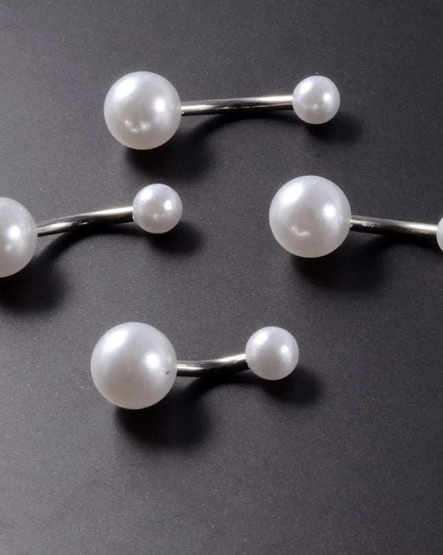5pcs Belly Button Ring Surgical Steel&Faux Pearl Decor Acrylic Pearl Ball Navel Piercing Woman Barbell Ombligo Ring Jewelry
