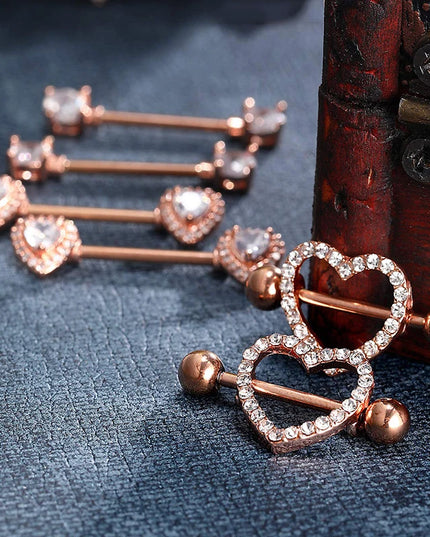 Stainless Steel Heart Nipple Piercing Rings Sets 14G Crystal Tongue Ring Nipple Barbell Lot Sexy Piercing Nipple Body Jewelry
