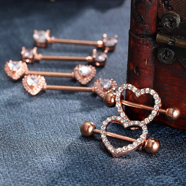 Stainless Steel Heart Nipple Piercing Rings Sets 14G Crystal Tongue Ring Nipple Barbell Lot Sexy Piercing Nipple Body Jewelry