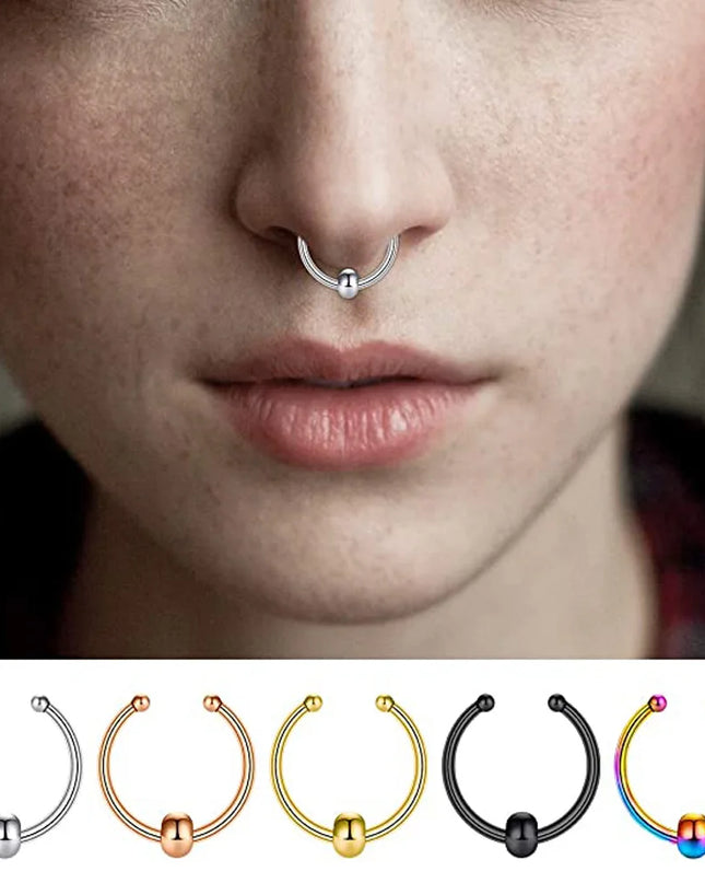 Fake Nose Septum Rings Faux Fake False Imitate Nose Rings Clip Horseshoe Hoop Ring Stainless Steel Body Non Piercing Jewelry