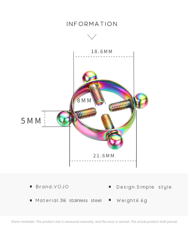 Fake Nipple Piercing Jewelry Screw Nipple Ring Clamps Stainless Steel Women Bra Breast Round Shield Body Jewelry 1 PC