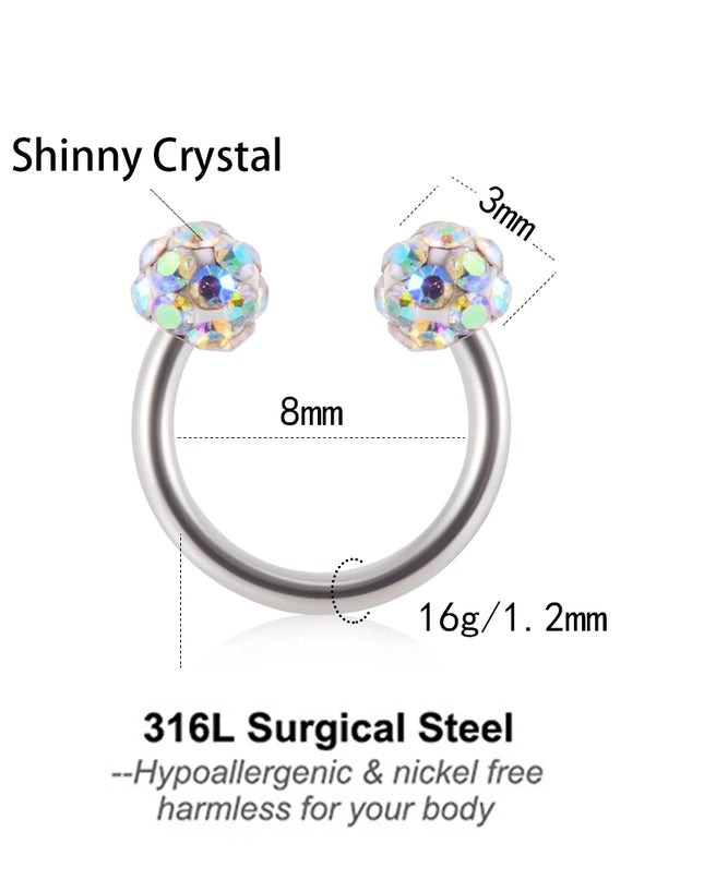 1PC Bling Ferido Nose Septum Rings Horseshoe Piercing Jewelry 16G Cartilage Helix Tragus Earrings Hoop Lip Piercing Retainer 8mm