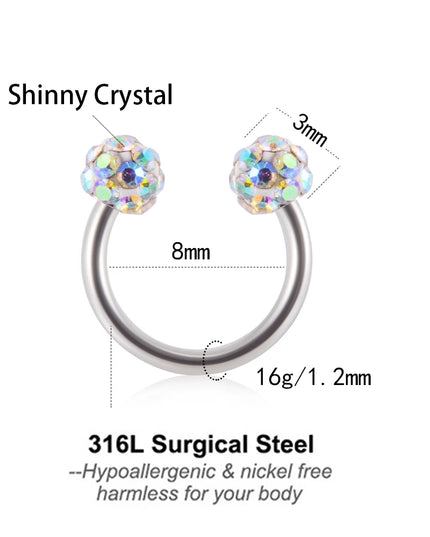 1PC Bling Ferido Nose Septum Rings Horseshoe Piercing Jewelry 16G Cartilage Helix Tragus Earrings Hoop Lip Piercing Retainer 8mm