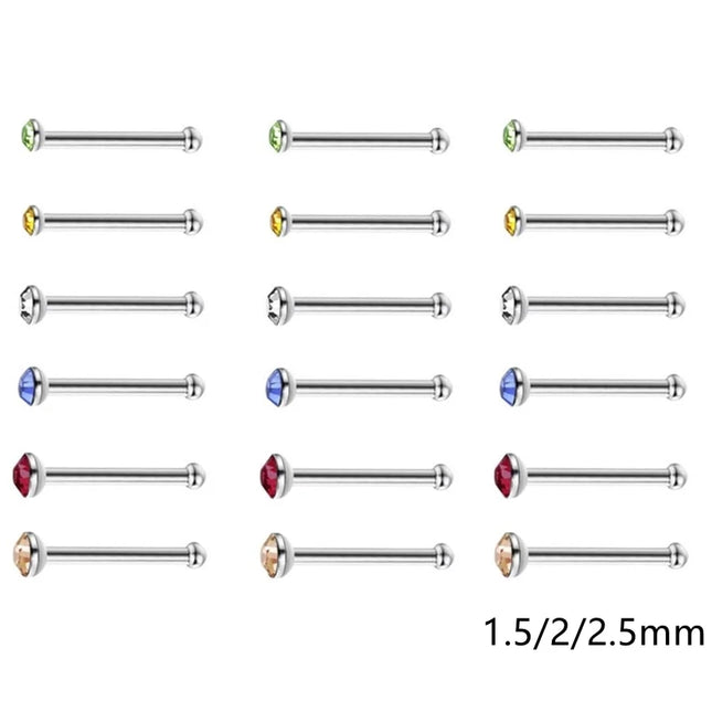 12/24/36Pcs L Shape Nose Ring Curve Pack Crystal Straight Nose Ring Set Nose Stud Lot Piercing Nariz Cuff Nase Pircing Nose Clip