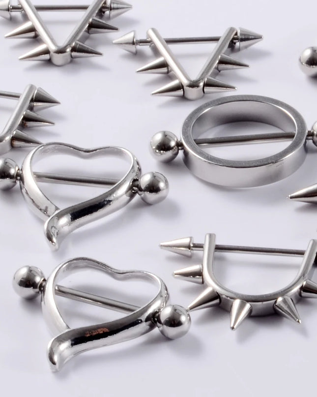 2Pcs Surgical Steel Cone Nipple Piercing Heart Barbell 14G Nipple Shield Charming Nipple Rings For Women Body Piercing Jewelry