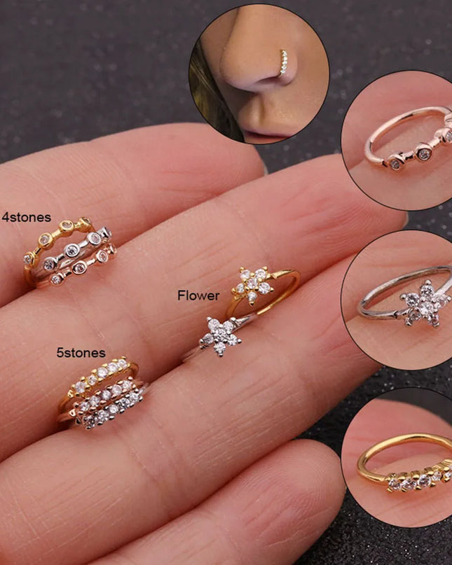 1 Pcs 0.8x8mm Nose Piercing Body Jewelry Part Nose Hoop Nostril Nose Ring Tiny Flower Helix Cartilage Tragus Ring