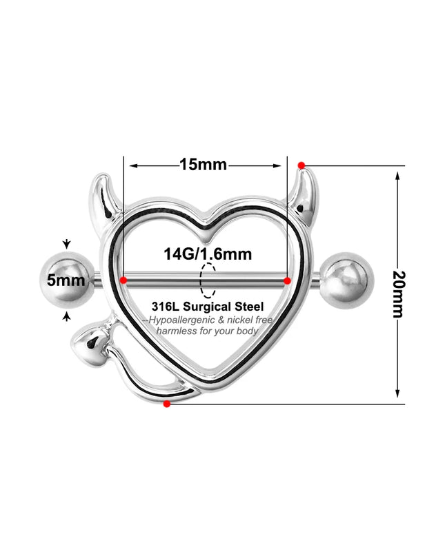 1 Pair 14G Stainless steel Breast Piercing Jewelry Heart Nipple Piercing Bar Nipple Rings Shield Cover Barbell Sexy Piercings