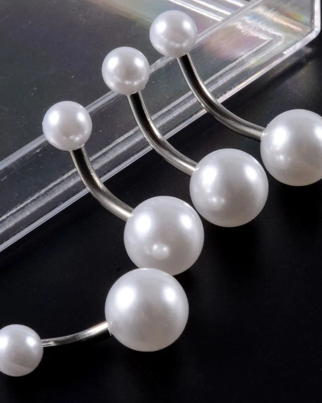 5pcs Belly Button Ring Surgical Steel&Faux Pearl Decor Acrylic Pearl Ball Navel Piercing Woman Barbell Ombligo Ring Jewelry