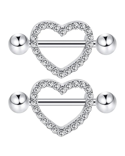 1 Pairs Sexy Heart Nipple Rings CZ Crystal Barbell Nipple Piercing Shield Women Man 316L Steel Body Piercing Jewelry Oreja 14G