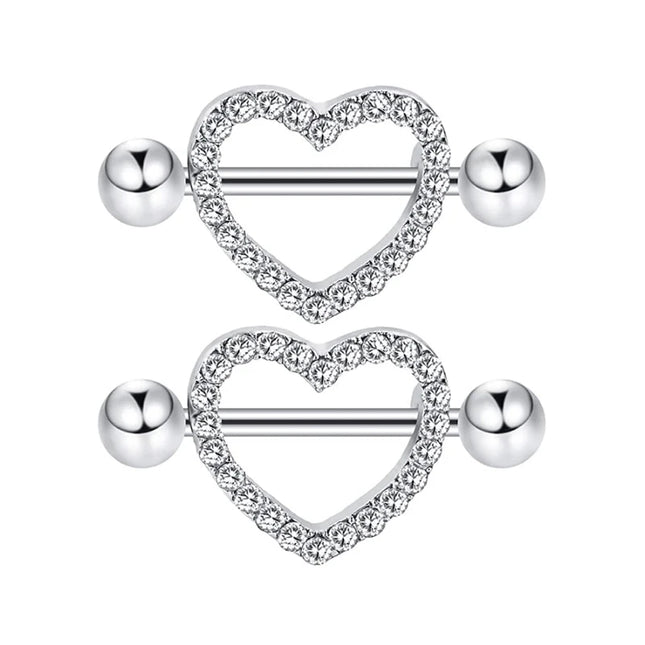 1 Pairs Sexy Heart Nipple Rings CZ Crystal Barbell Nipple Piercing Shield Women Man 316L Steel Body Piercing Jewelry Oreja 14G