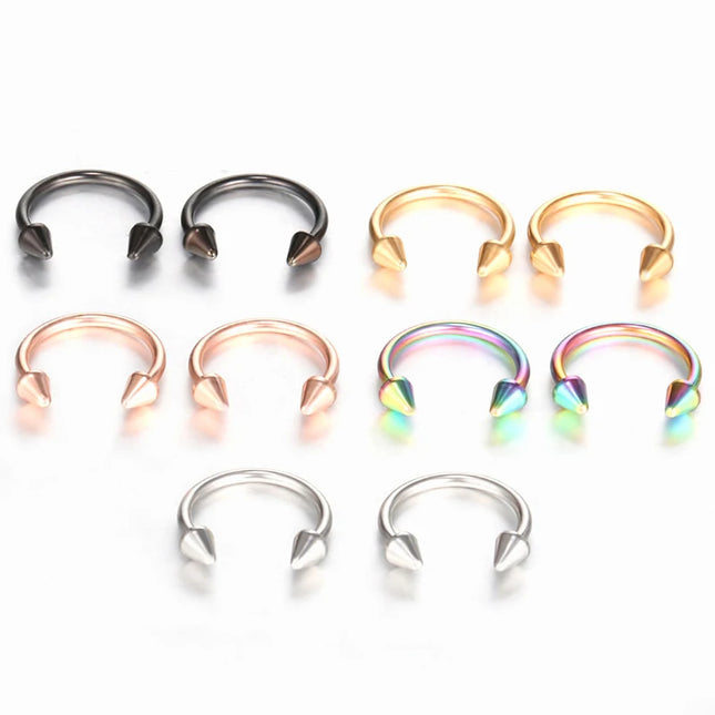 Stainless Steel Cone Spike Horseshoe Circular Septum Nose Ring Nipple Hoops Nose Septum Eyebrow Ear Piercing Body Jewelry