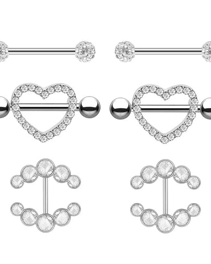 1 Pairs Sexy Heart Nipple Rings CZ Crystal Barbell Nipple Piercing Shield Women Man 316L Steel Body Piercing Jewelry Oreja 14G