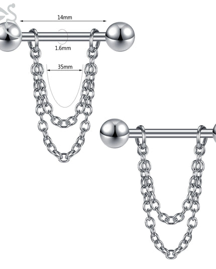 ZS 2PCS Stainless Steel Nipple Piercing Bar For Women 14G Crystal Heart Nipple Shield Ring Horseshoe Barbell Sexy Nipple Jewelry