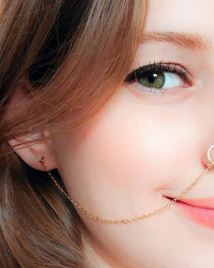 Retro Nose Ring Chain Earrings Hook Ring Round Nose Piercing Ear Bone Lip Rings Piercing Women Unique Body Jewelry