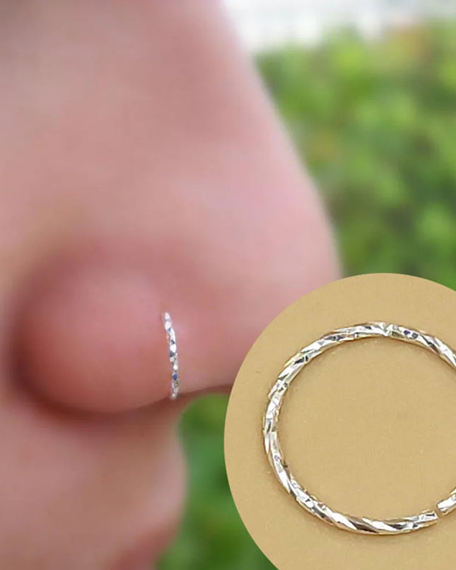India Nose ring hoop 925 sterling silver thin nose piercing for women men twist zircon cartilage tragus helix hoop earring