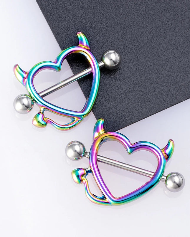 1 Pair 14G Stainless steel Breast Piercing Jewelry Heart Nipple Piercing Bar Nipple Rings Shield Cover Barbell Sexy Piercings