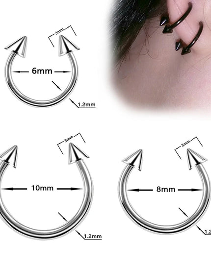 Stainless Steel Cone Spike Horseshoe Circular Septum Nose Ring Nipple Hoops Nose Septum Eyebrow Ear Piercing Body Jewelry
