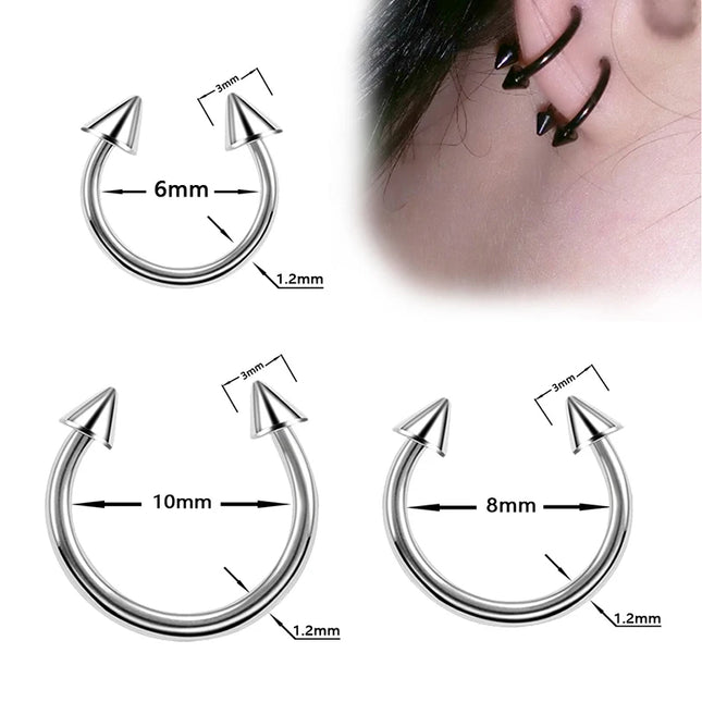 Stainless Steel Cone Spike Horseshoe Circular Septum Nose Ring Nipple Hoops Nose Septum Eyebrow Ear Piercing Body Jewelry