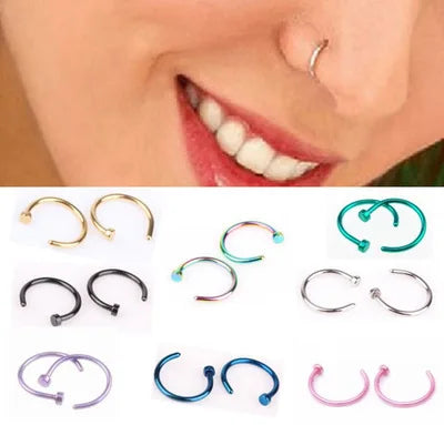2PCS Stainlees Steel C Shape Nose Ring Women Girls Fake Piercing Hoop Stud Female Body Jewelry Party Gift