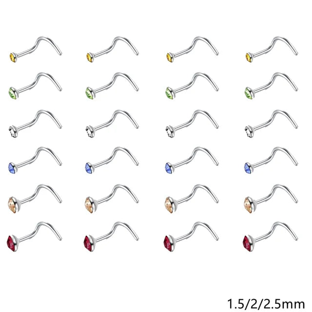 12/24/36Pcs L Shape Nose Ring Curve Pack Crystal Straight Nose Ring Set Nose Stud Lot Piercing Nariz Cuff Nase Pircing Nose Clip