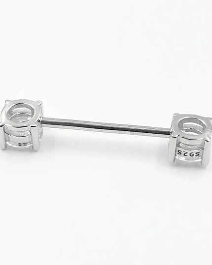1pcs 925 sterling silver Nipple ring Front Facing Double CZ  Nipple Bar  barbell 18G*14/16mm piercing body jewelry
