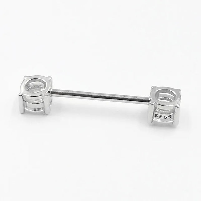 1pcs 925 sterling silver Nipple ring Front Facing Double CZ  Nipple Bar  barbell 18G*14/16mm piercing body jewelry
