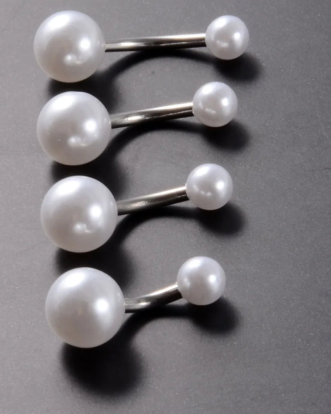 5pcs Belly Button Ring Surgical Steel&Faux Pearl Decor Acrylic Pearl Ball Navel Piercing Woman Barbell Ombligo Ring Jewelry