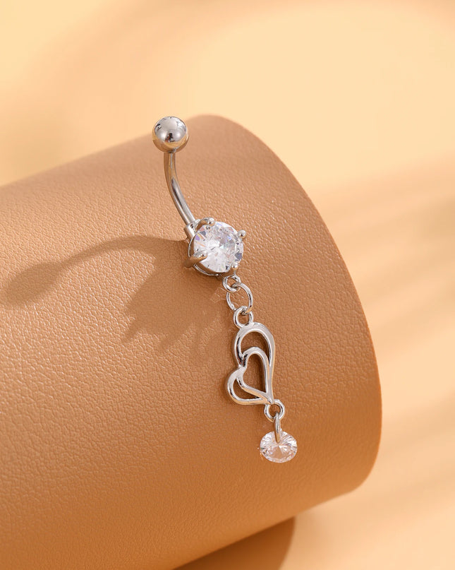 Lady Ornaments Set Large Zircon Heart-Shaped Surgical Steel Belly Button Rings Dangle Danglers Piercing Jewelry for Fashion