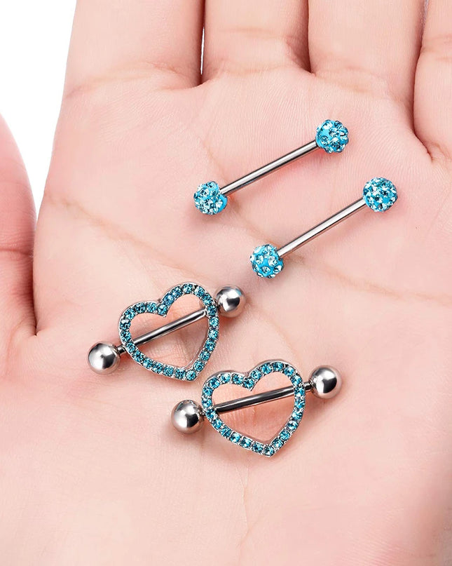1 Pairs Sexy Heart Nipple Rings CZ Crystal Barbell Nipple Piercing Shield Women Man 316L Steel Body Piercing Jewelry Oreja 14G