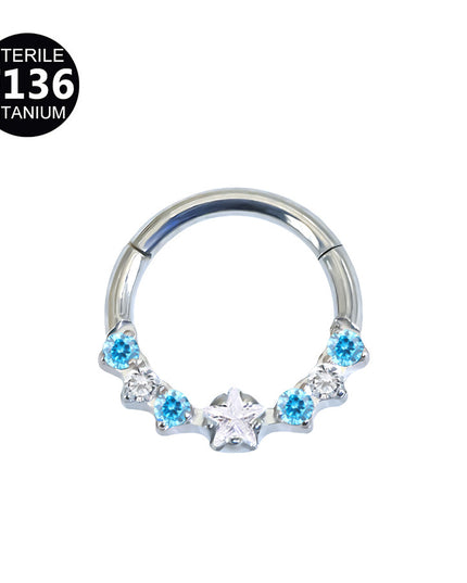 1.2mm thick 8~10mm inner diameter titanium alloy square color stitching zircon nose ring nasal septum puncture jewelry