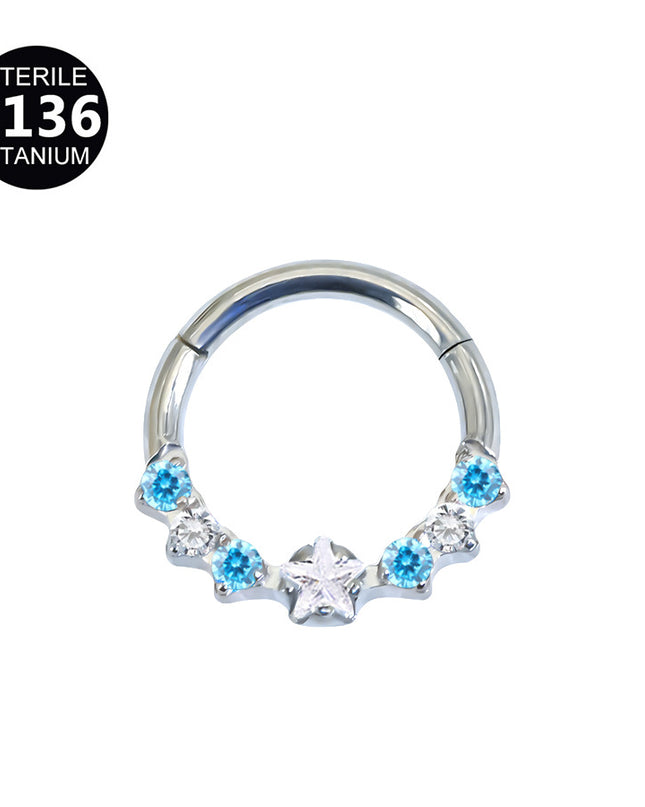 1.2mm thick 8~10mm inner diameter titanium alloy square color stitching zircon nose ring nasal septum puncture jewelry