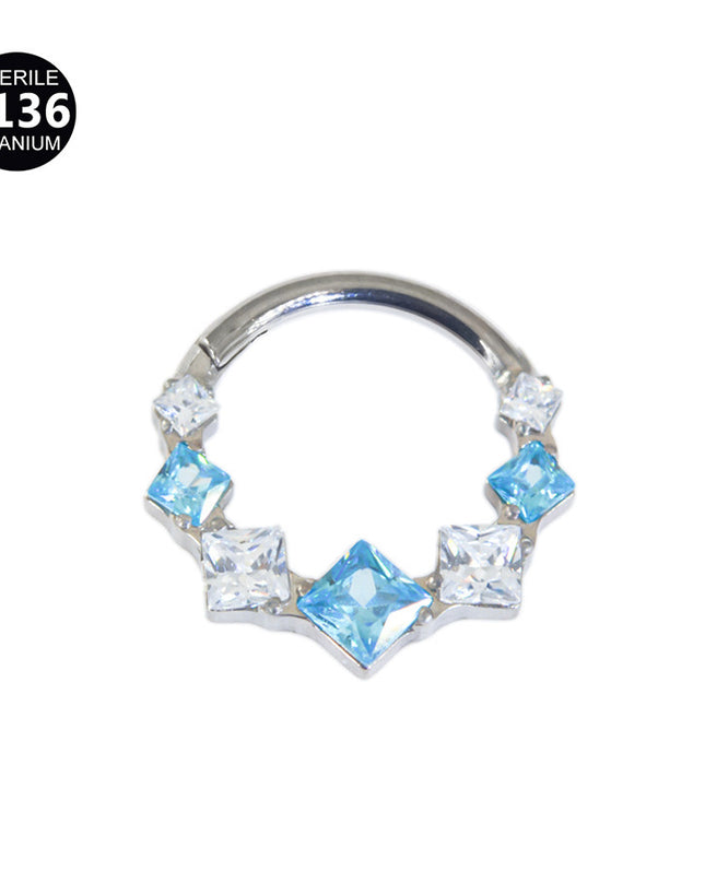 1.2mm thick 8~10mm inner diameter titanium alloy square color stitching zircon nose ring nasal septum puncture jewelry
