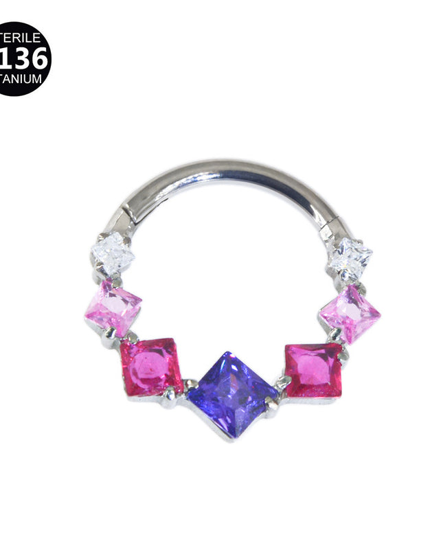 1.2mm thick 8~10mm inner diameter titanium alloy square color stitching zircon nose ring nasal septum puncture jewelry
